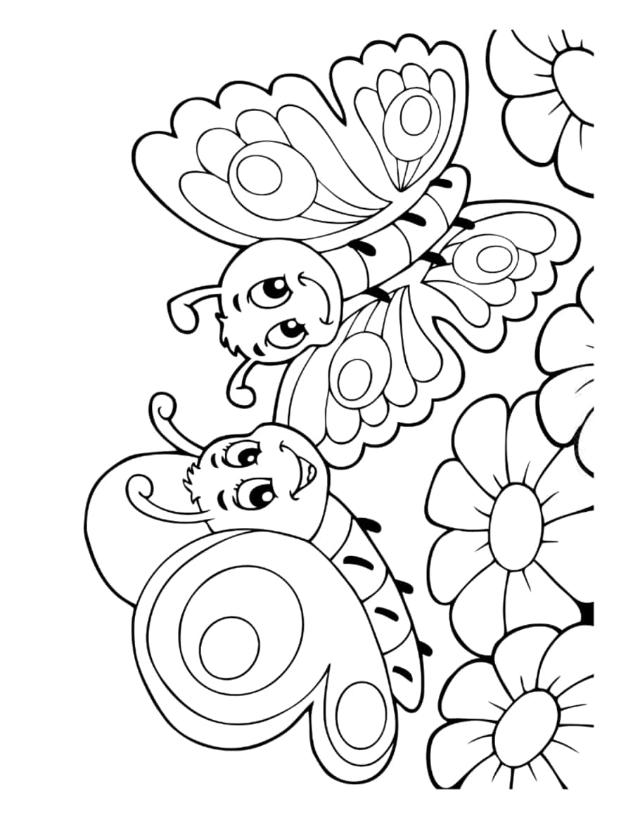 Butterfly Cute Cartoon Butterflies Flowers Kids Coloring Pages Pdf Free Vectors